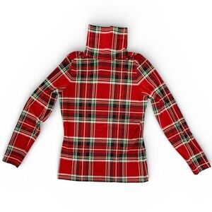 Lands End Red Plaid Turtleneck Top Size S